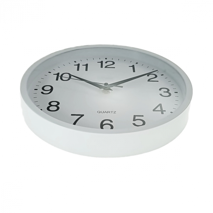 Ceas de perete silentios, cu design simplu, diametru 25 cm, afisaj analogic, cadran alb, fond alb [2]