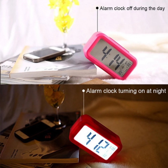 Ceas digital LED, cu alarma, termometru si calendar, amanare alarma, senzor iluminare, baterie 3 x AAA, 137 x 80 x 48 mm, rosu [3]