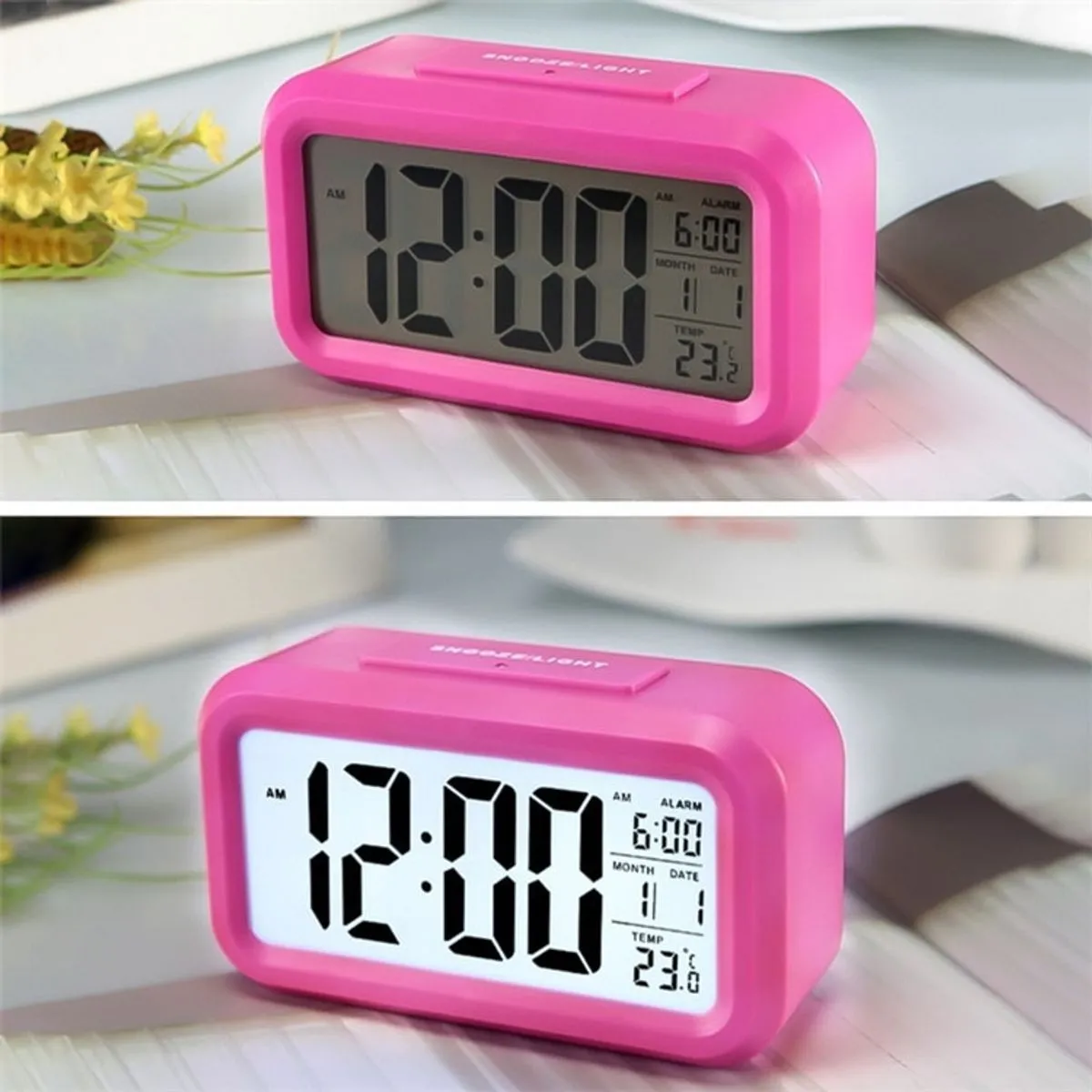 Ceas digital LED, cu alarma, termometru si calendar, amanare alarma, senzor iluminare, baterie 3 x AAA, 137 x 80 x 48 mm, rosu [4]