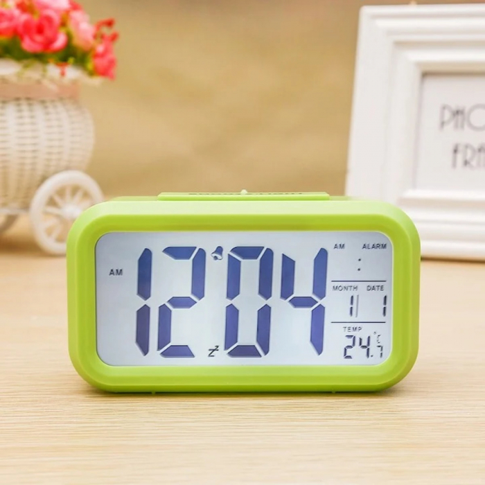 Ceas digital LED, cu alarma, termometru si calendar, amanare alarma, senzor iluminare, baterie 3 x AAA, 137 x 80 x 48 mm, verde [3]
