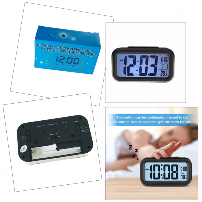 Ceas digital LED, cu alarma, termometru si calendar, amanare alarma, senzor iluminare, baterie 3 x AAA, 137 x 80 x 48 mm, negru [3]