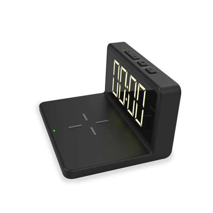 Ceas digital Platinet 45101, cu alarma si incarcare wireless 5W, dimensiuni 140 x 98 x 75 mm, negru [2]