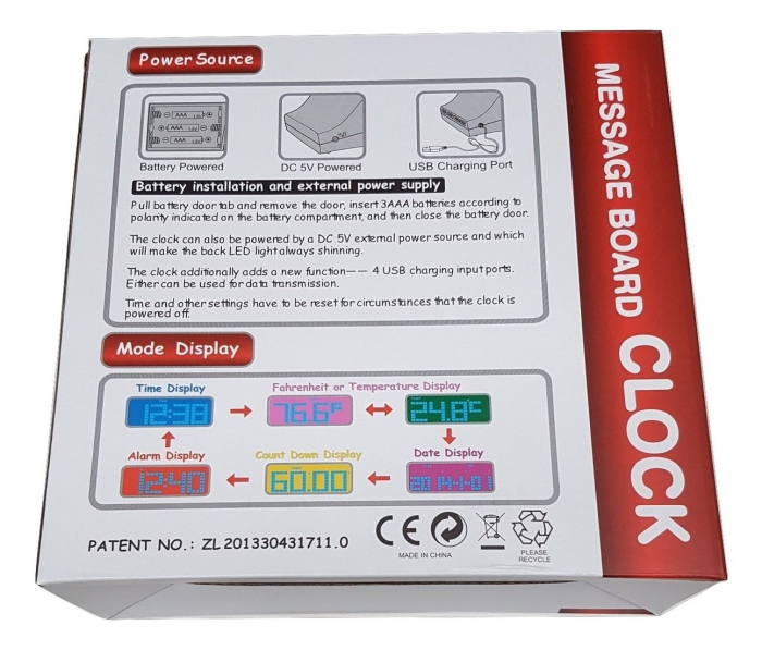 Ceas digital cu panou mesaje alb 4 port usb 19x18.5x6.5 cm [4]