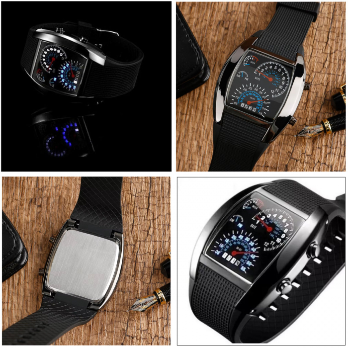 Ceas fashion sport de mana cu LED, afisare zi, data si saptamana, diametru prindere 25 cm, negru [4]
