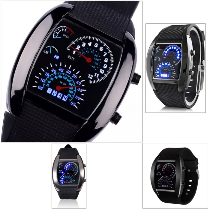 Ceas fashion sport de mana cu LED, afisare zi, data si saptamana, diametru prindere 25 cm, negru [2]