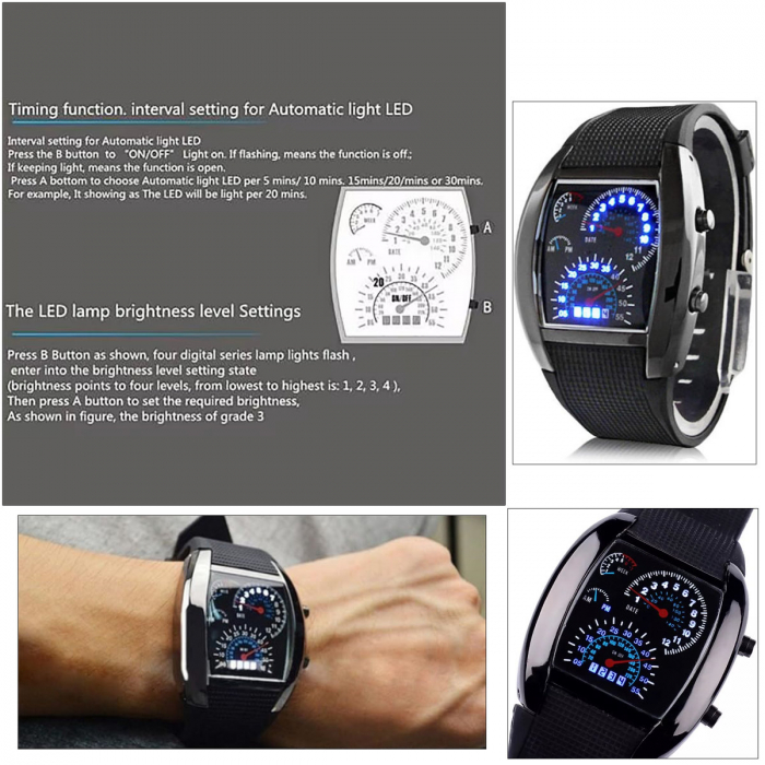 Ceas fashion sport de mana cu LED, afisare zi, data si saptamana, diametru prindere 25 cm, negru [6]