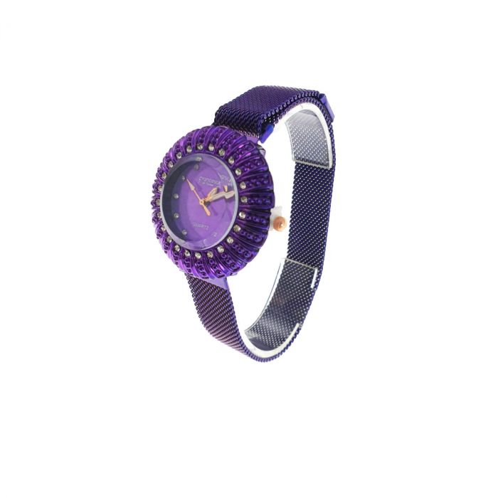 Ceas Francesca di Geneva F03-209, afisaj analog cu cristale, carcasa 35 x 8mm, curea magnetica latime 16mm, violet [4]