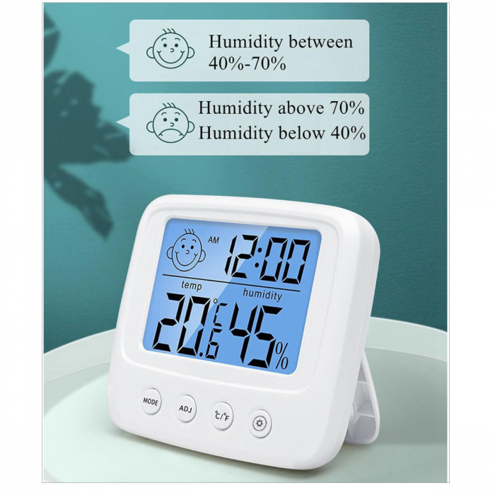 Ceas multifunctional cu termometru si higrometru, CX-0828S, afisaj digital cu iluminare, alarma, 86 x 78 x 23 mm, indicator de confort [4]