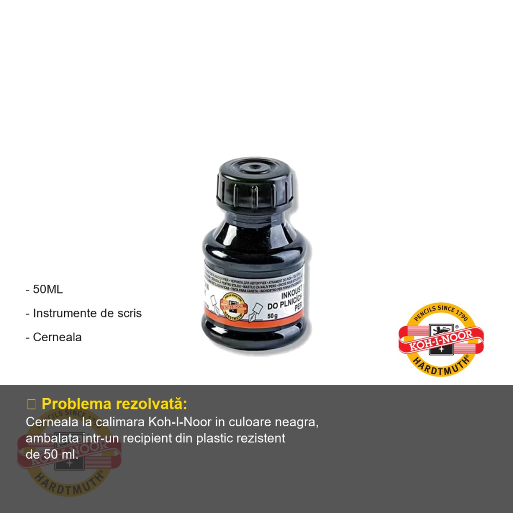 Cerneala neagra pentru stilou Koh-I-Noor, 50 ml, recipient plastic rezistent [2]