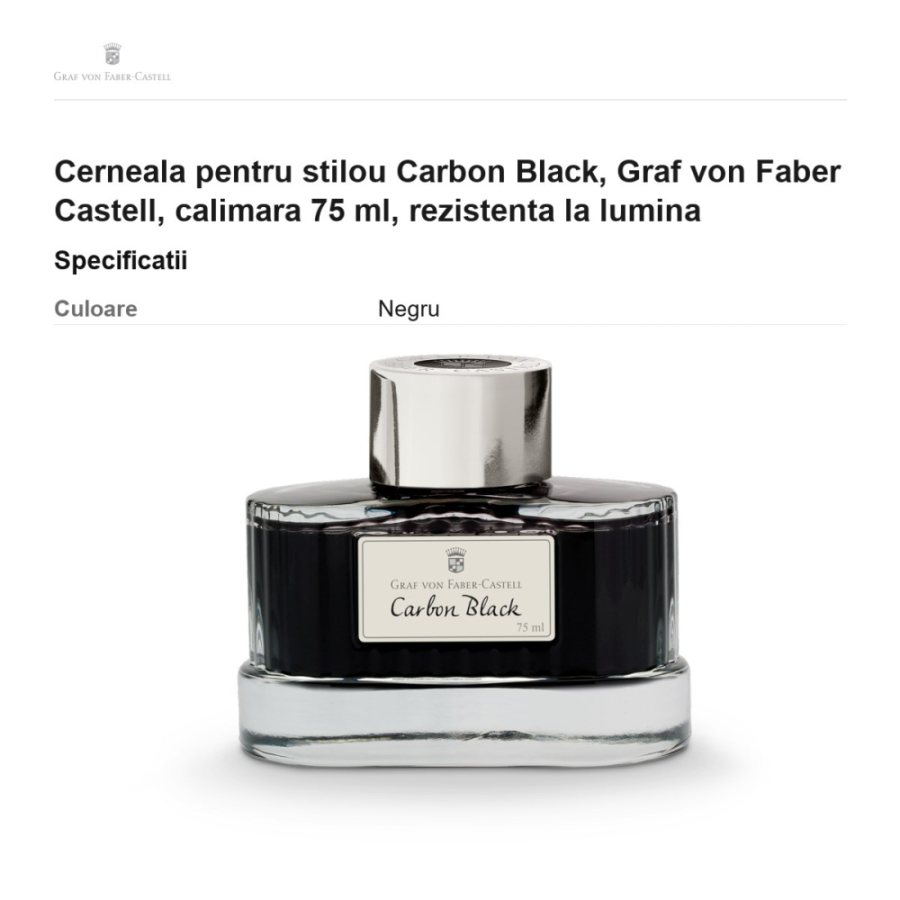Cerneala pentru stilou Carbon Black, Graf von Faber Castell, calimara 75 ml, rezistenta la lumina [3]