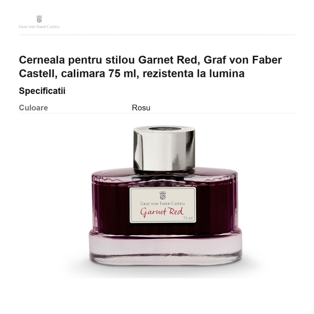 Cerneala pentru stilou Garnet Red, Graf von Faber Castell, calimara 75 ml, rezistenta la lumina [3]