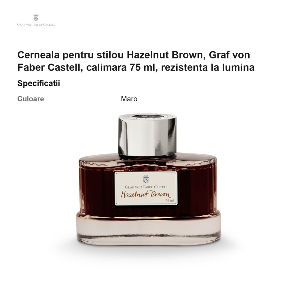 Cerneala pentru stilou Hazelnut Brown, Graf von Faber Castell, calimara 75 ml, rezistenta la lumina [3]