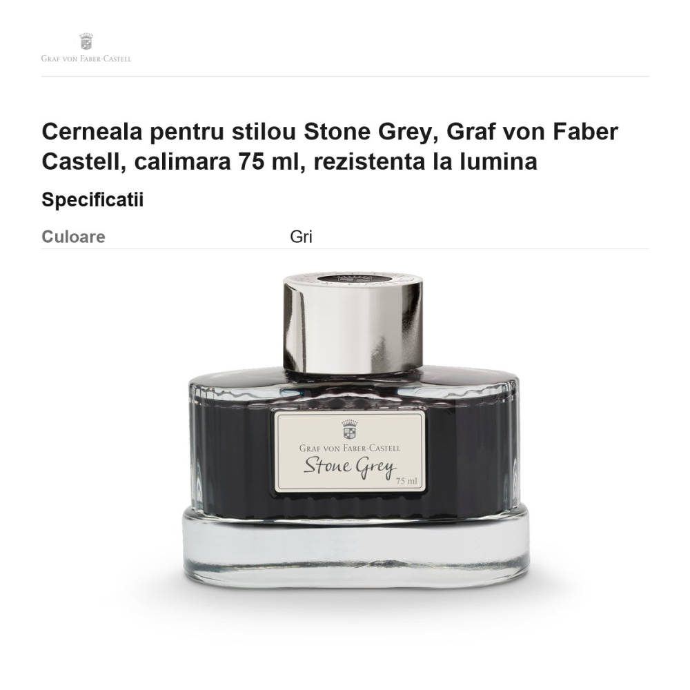 Cerneala pentru stilou Stone Grey, Graf von Faber Castell, calimara 75 ml, rezistenta la lumina [3]