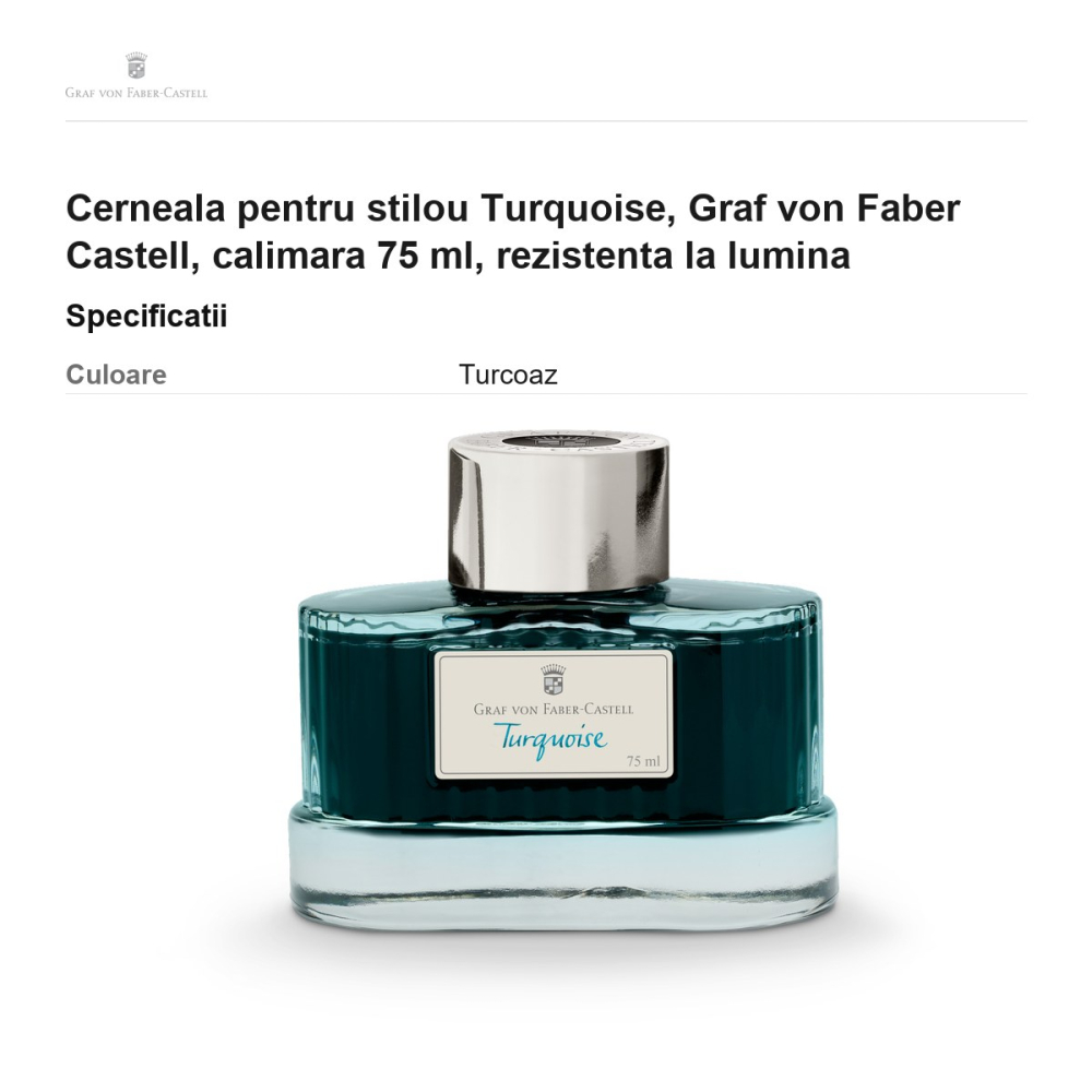 Cerneala pentru stilou Turquoise, Graf von Faber Castell, calimara 75 ml, rezistenta la lumina [3]