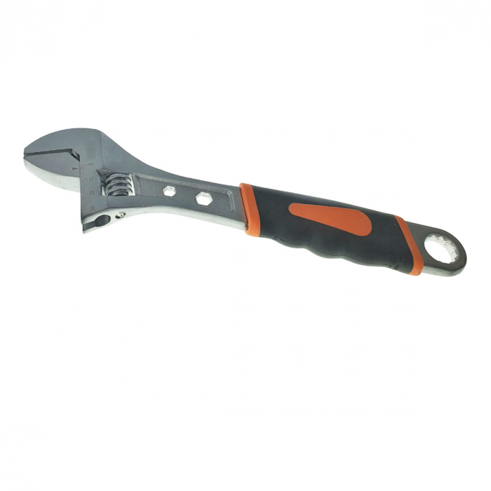 Cheie reglabila 260mm, cu scala 30mm , cu 2 chei fixe de 5.5 si 10mm si cheie inelara dreapta de 18mm, cu maner izolat [5]