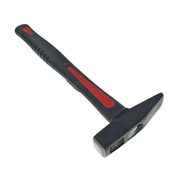 Ciocan 200g, cu maner 286x30x23mm, din fibra, izolat, anti-alunecare, negru cu rosu [3]