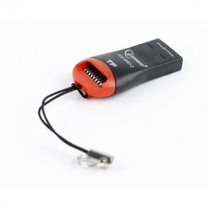 Cititor card microSD, Gembird, interfata USB 2.0, transfer maxim 25 MBps, negru cu rosu [2]