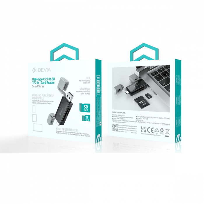 Cititor USB 2.0 de carduri de memorie microSD si SD cu conectare USB-C si USB, citeste date pana la 2TB, cu capace din silicon [5]