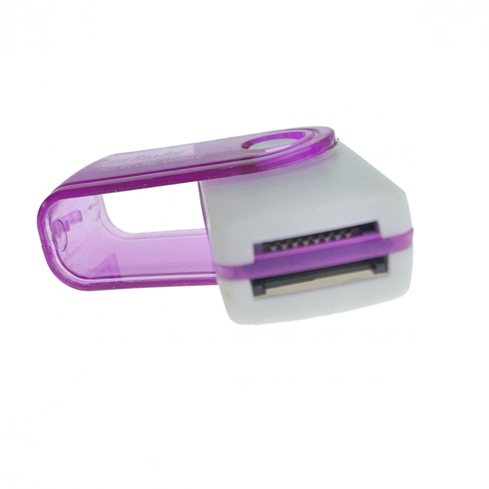 Cititor USB 2.0 pentru carduri de memorie MicroSD, SDHC, M2, MMC, cu capac rotativ, alb cu mov [5]