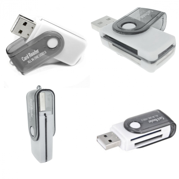 Cititor USB 2.0 pentru carduri de memorie MicroSD, SDHC, M2, MMC, cu capac rotativ, alb cu negru [2]