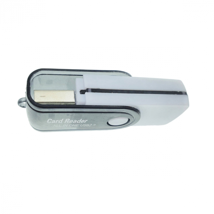 Cititor USB 2.0 pentru carduri de memorie MicroSD, SDHC, M2, MMC, cu capac rotativ, alb cu negru [3]