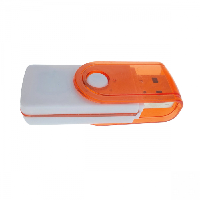 Cititor USB 2.0 pentru carduri de memorie MicroSD, SDHC, M2, MMC, cu capac rotativ, alb cu portocaliu [5]