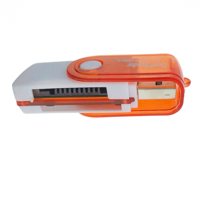 Cititor USB 2.0 pentru carduri de memorie MicroSD, SDHC, M2, MMC, cu capac rotativ, alb cu portocaliu [4]