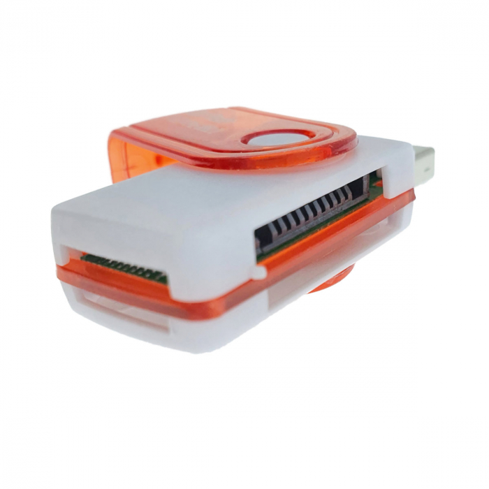 Cititor USB 2.0 pentru carduri de memorie MicroSD, SDHC, M2, MMC, cu capac rotativ, alb cu portocaliu [3]