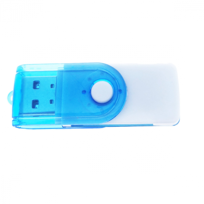 Cititor USB 2.0 pentru carduri de memorie MicroSD, SDHC, M2, MMC, cu capac rotativ, albastru [4]
