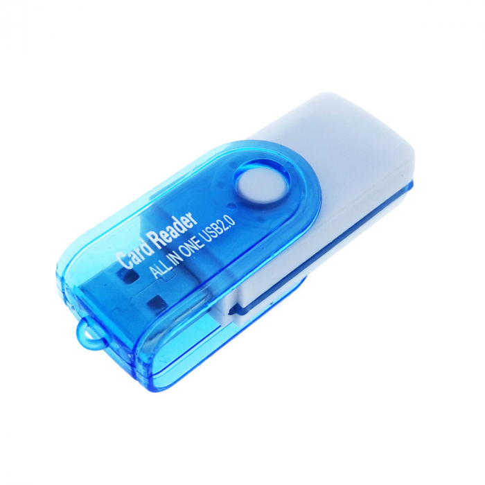 Cititor USB 2.0 pentru carduri de memorie MicroSD, SDHC, M2, MMC, cu capac rotativ, albastru [2]