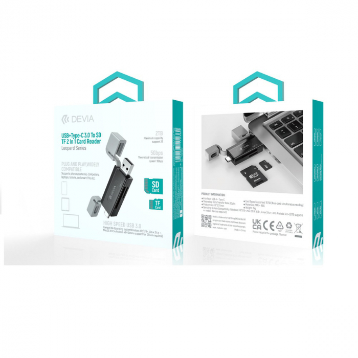 Cititor USB 3.0 de carduri de memorie microSD si SD cu conectare USB-C si USB, citeste date pana la 2TB, cu capace din silicon [5]