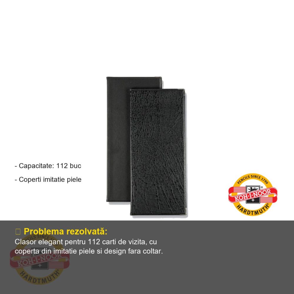 Clasor carti de vizita Koh-I-Noor, coperta imitatie piele, capacitate 112 bucati, fara coltar [2]