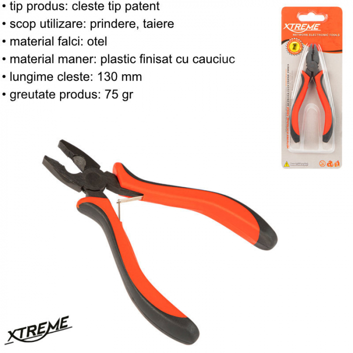 Cleste combinat, cu arc, Xtreme HY-21K 00566, 130mm, suprafata prindere zimtata, rosu cu negru [6]