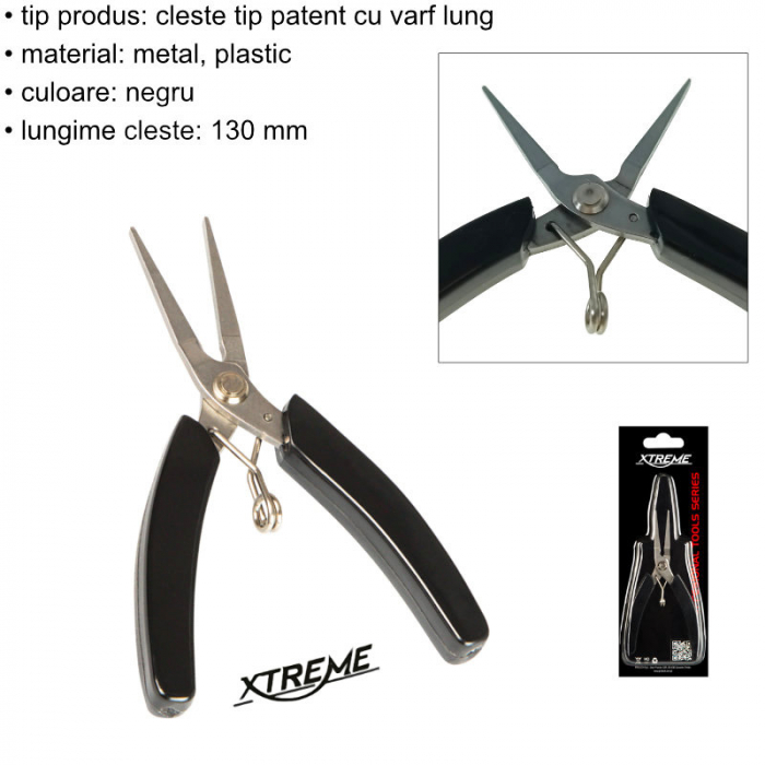 Cleste cu varf lung si ingust, cu arc, Xtreme AX104 00558, 130mm, negru [6]