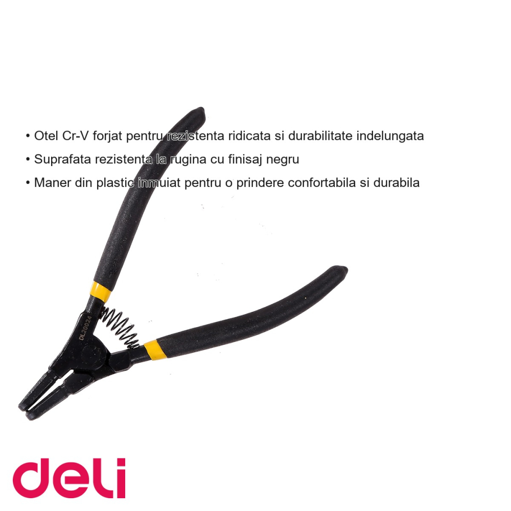 Cleste cu varf subtire curbat Deli DL20024, 7 inch, otel Cr-V, finisaj negru antirugina, pentru electricieni si mecanici [3]