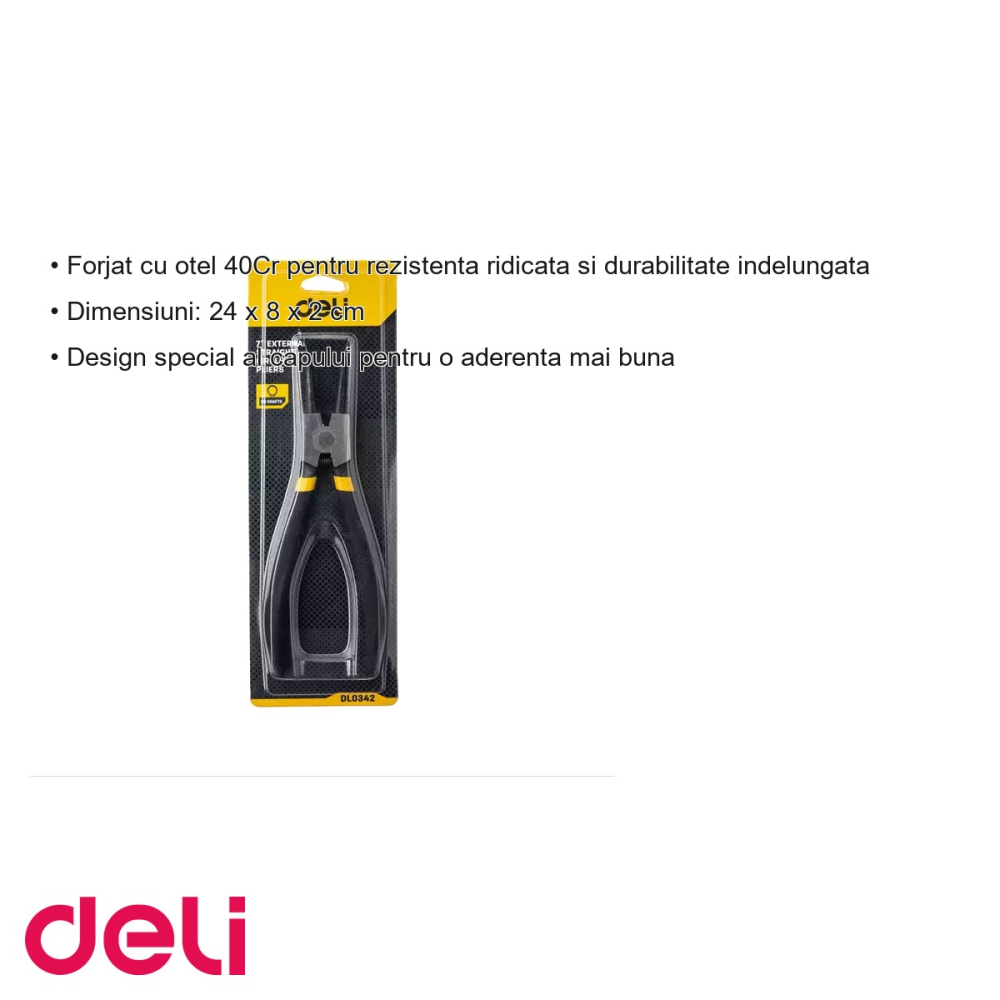 Cleste cu varf subtire pentru precizie Deli DL0342, 7 inch, finisaj negru, pentru lucrari fine si tehnice [3]