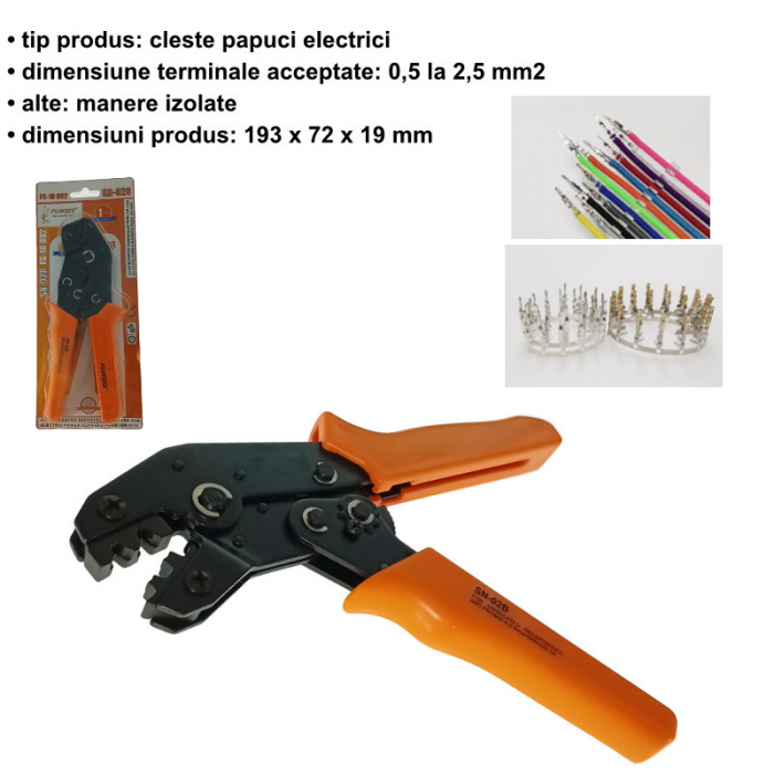 Cleste de sertizat pentru cabluri si terminale electrice, FS-10892, 0.5 - 2.5mm, negru cu portocaliu [5]