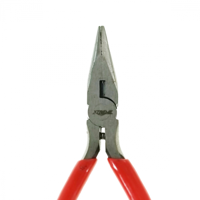 Cleste drept cu varf lung, cu arc, Xtreme 00555, 150mm, suprafata de prindere zimtata, rosu [3]