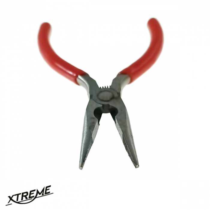Cleste drept cu varf lung, cu arc, Xtreme 00555, 150mm, suprafata de prindere zimtata, rosu [4]
