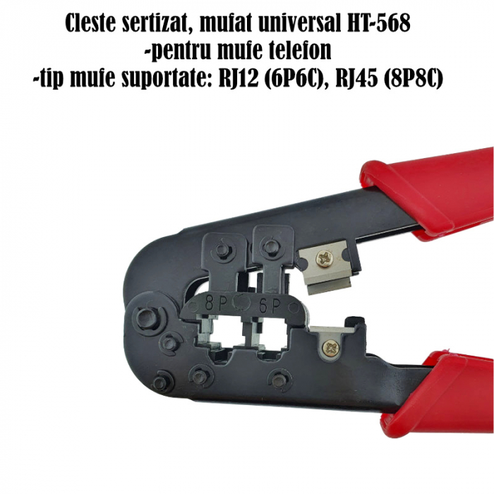 Cleste sertizat, mufat universal, HT-568, pentru mufe RJ45, RJ12, RJ11, rosu cu negru [7]
