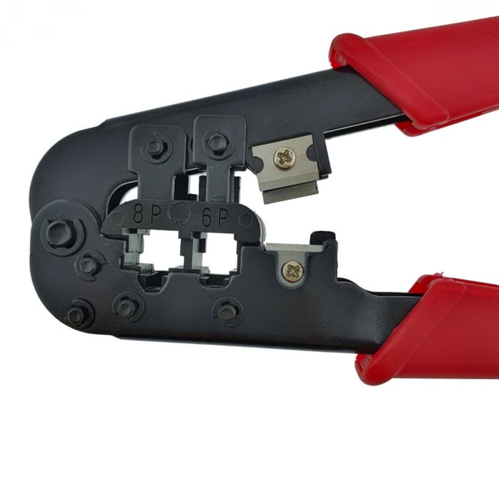 Cleste sertizat, mufat universal, HT-568, pentru mufe RJ45, RJ12, RJ11, rosu cu negru [2]