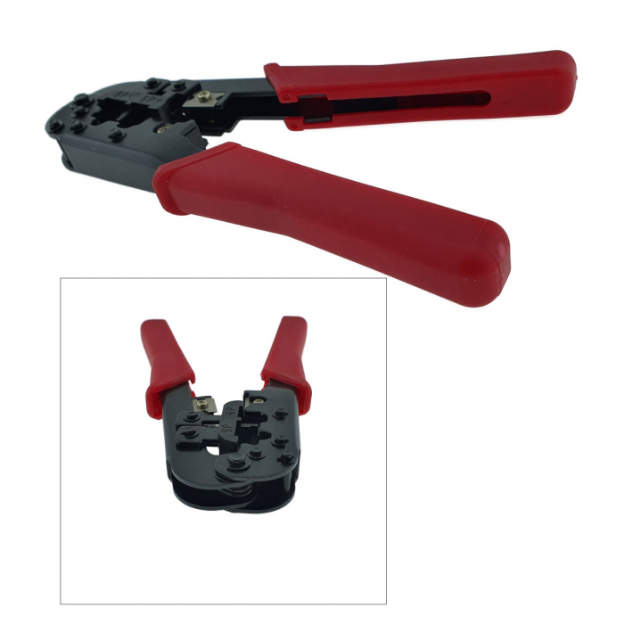 Cleste sertizat, mufat universal, HT-568, pentru mufe RJ45, RJ12, RJ11, rosu cu negru [3]