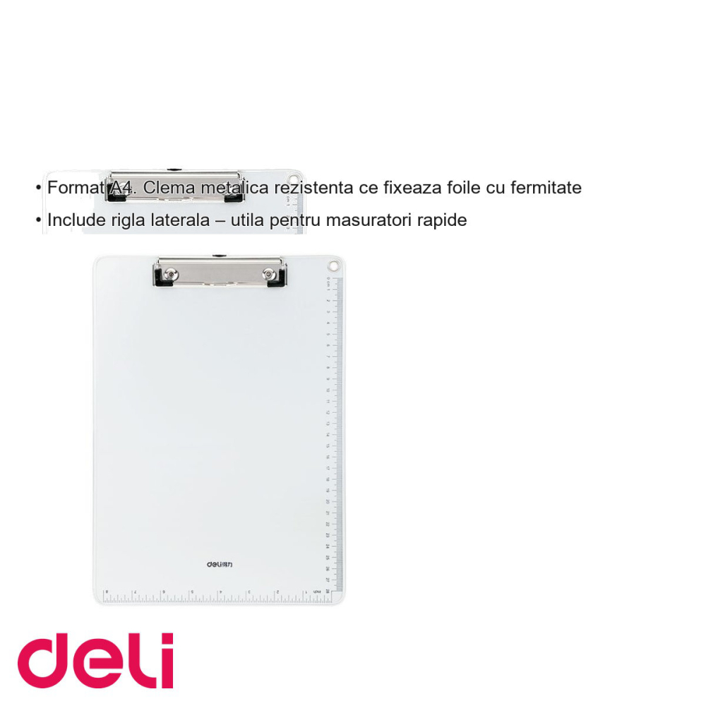 Clipboard Deli 64504 format A4 cu clema metalica si rigla laterala, suport ferm pentru scris si organizare documente [3]