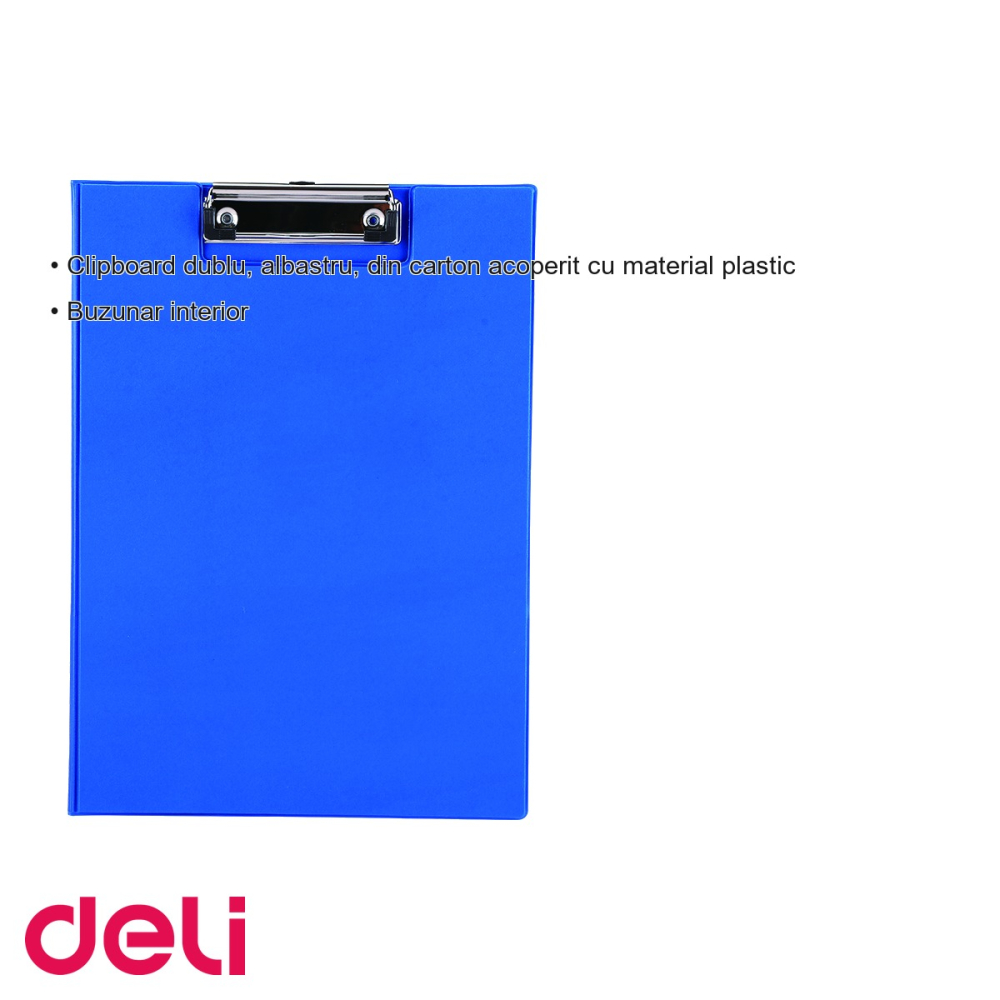 Clipboard dublu Deli, format A4, albastru, cu buzunar interior, pentru organizare documente la birou [3]