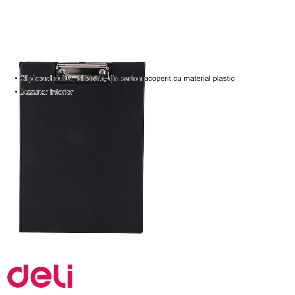 Clipboard dublu Deli, format A4, din carton plastifiat, cu buzunar interior, negru [3]