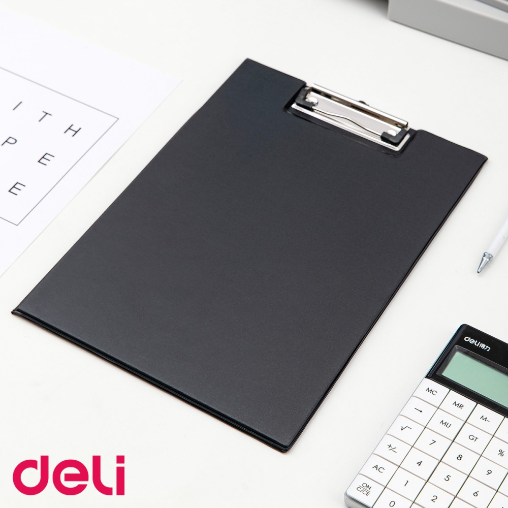 Clipboard dublu Deli, format A4, din carton plastifiat, cu buzunar interior, negru [5]