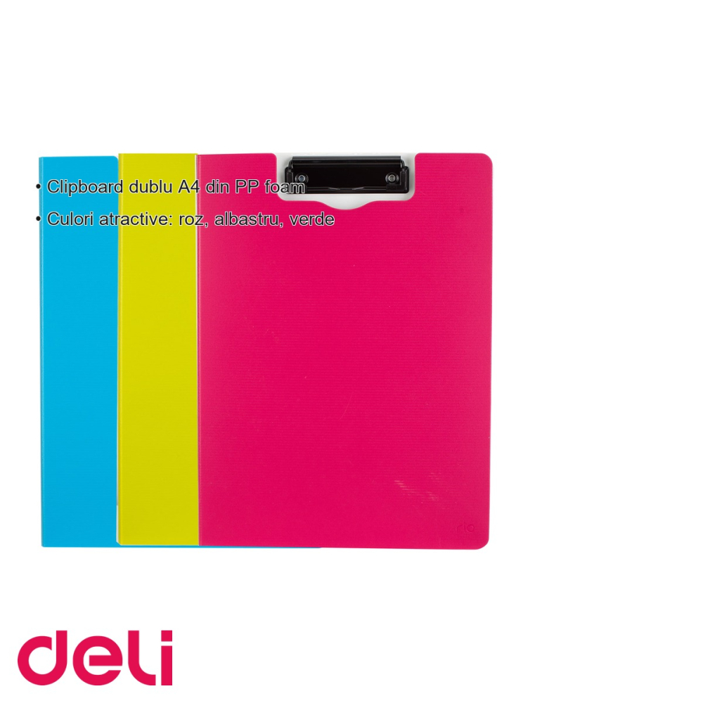 Clipboard dublu Deli, format A4, din PP foam, culori neon, pentru organizare documente la birou si scoala [3]