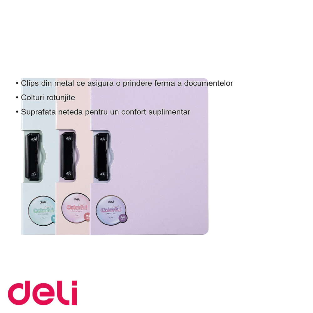 Clipboard dublu Deli Macarons, format A4, din PP foam cu clips metalic, culori pastelate [3]