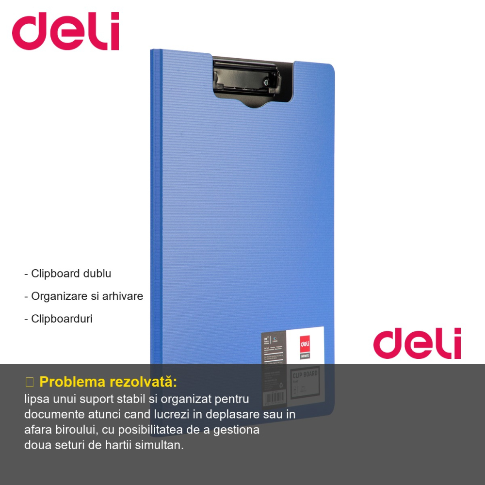 Clipboard dublu Deli, model 5440, cu spuma protectoare, negru/alb asortate, pentru birou si teren [2]