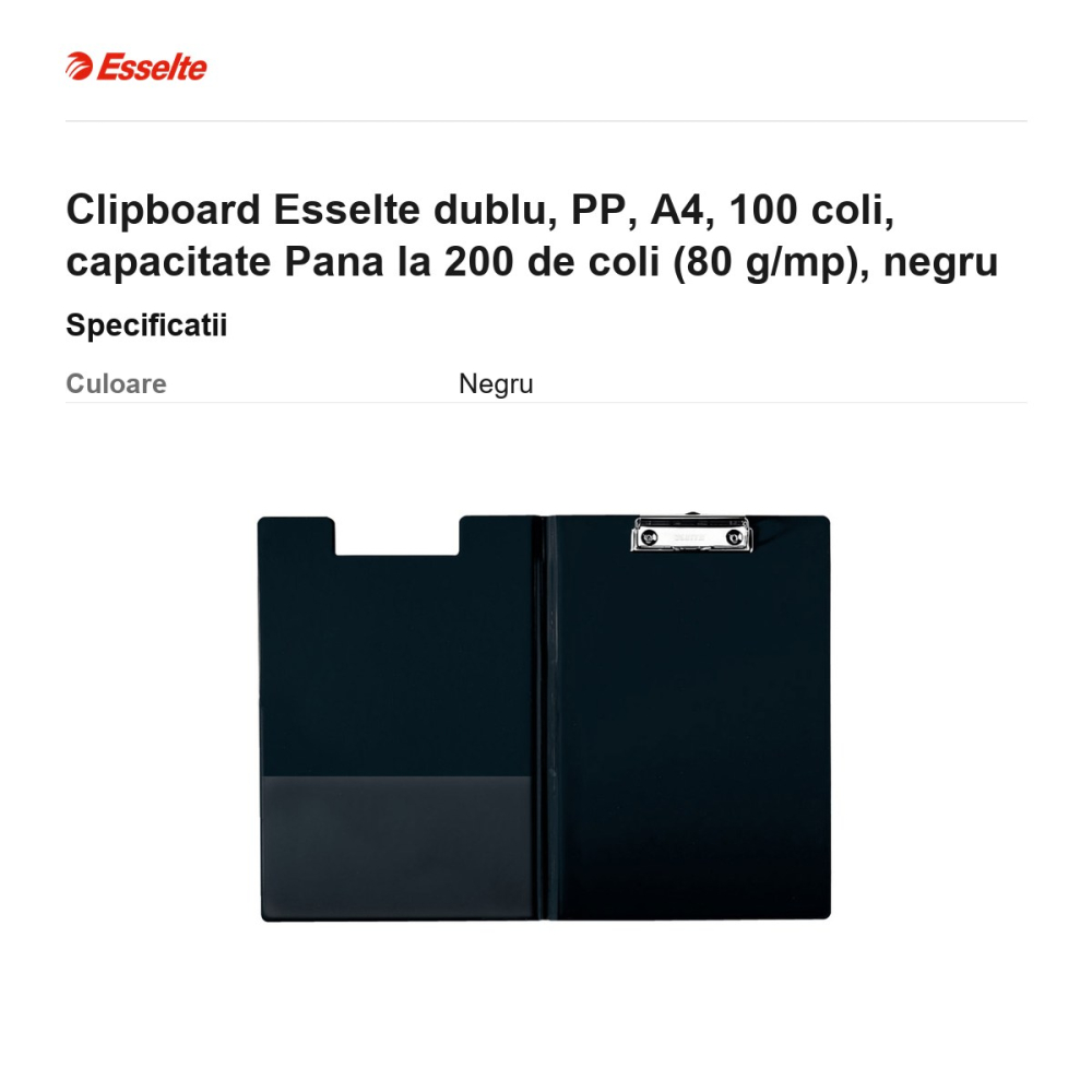 Clipboard Esselte dublu, PP, A4, 100 coli, capacitate Pana la 200 de coli (80 g/mp), negru [3]